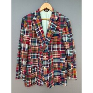 Vintage 1960s Corbin Patchwork Madras Sport Coat 44R-Red Plaid Preppy Blazer